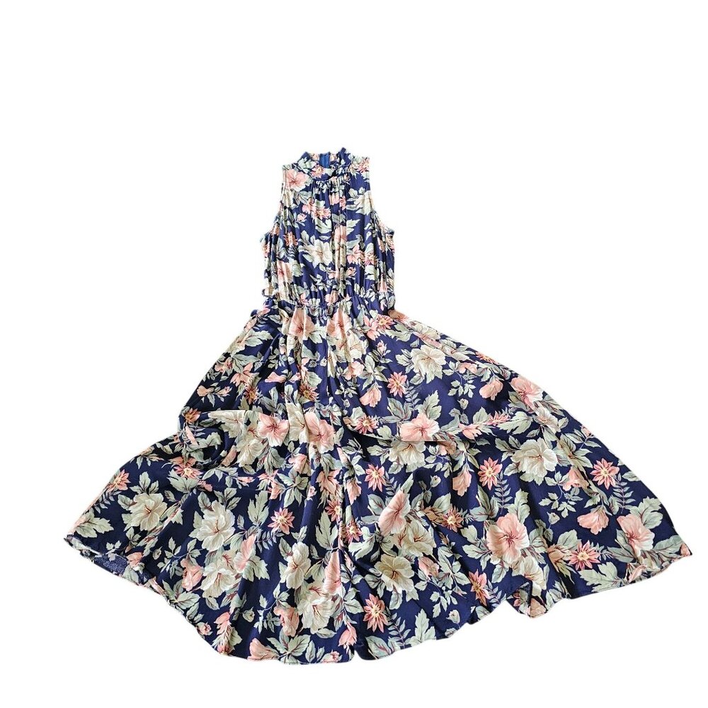 Vintage E.D. Michaels Women's Sleeveless Floral Midi Dress Elastic Waist size M